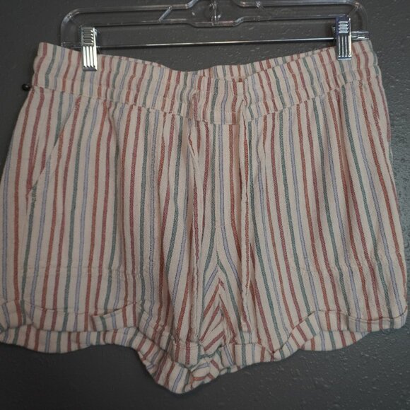 dip Pants - Dip Womens Multicolored Striped Linen Blend Drawstring Summer Shorts Size Medium